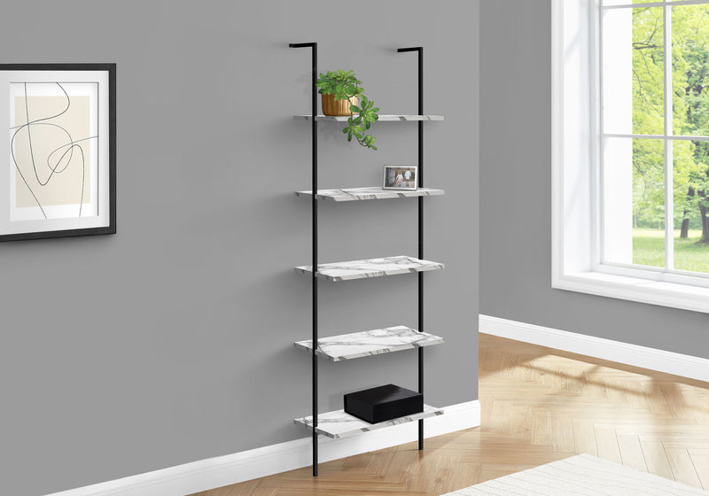 Bookshelf, Bookcase, Etagere, Ladder, 5 Tier, For Office, Marble Look Contemporary & Modern