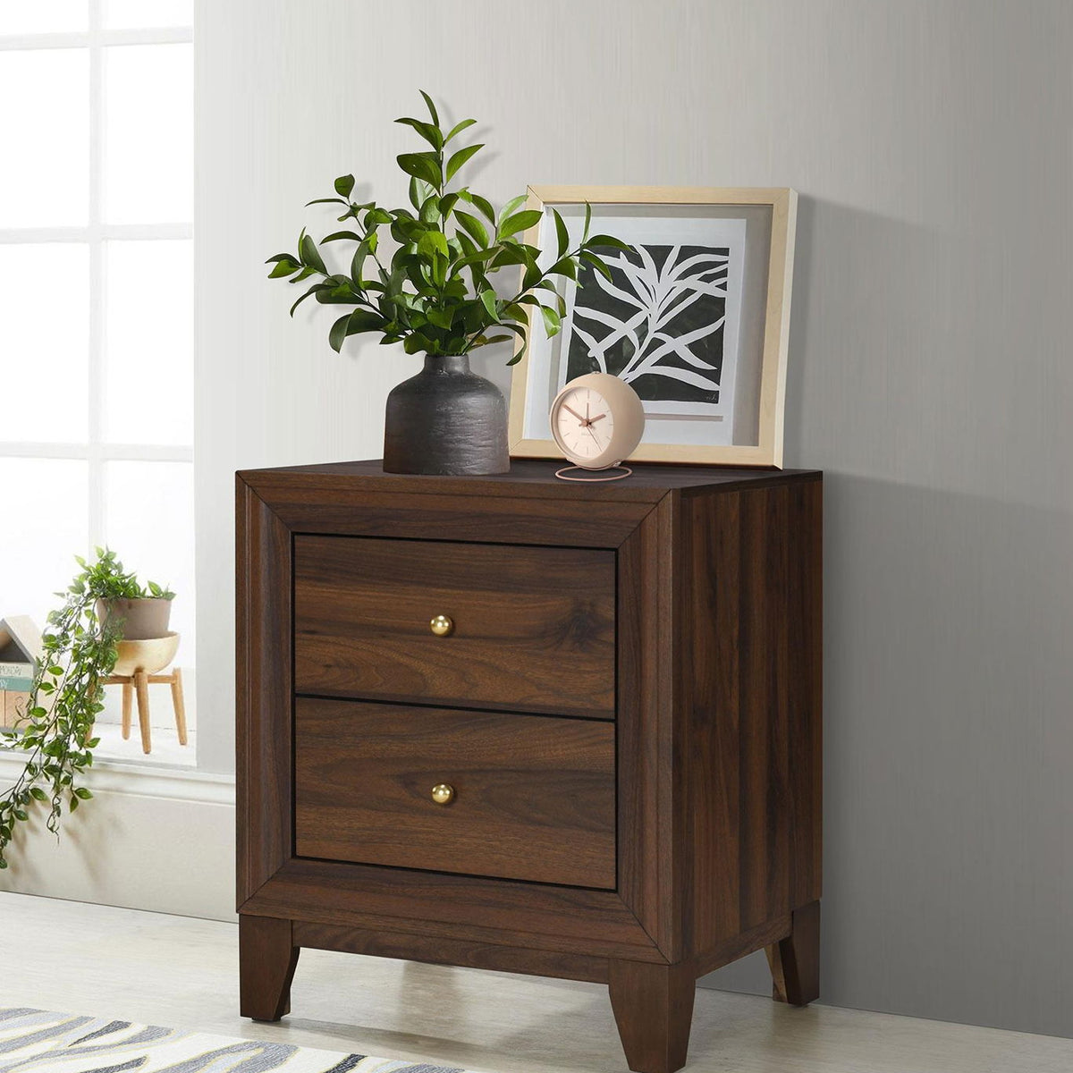 Welsley 2-drawer Nightstand Bedside Table Walnut