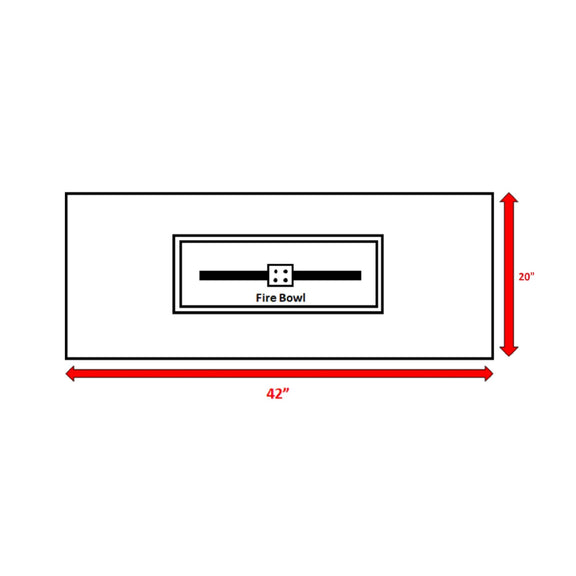 Propane outdoor fire pit table diagram with 42 in x 20 in dimensions
