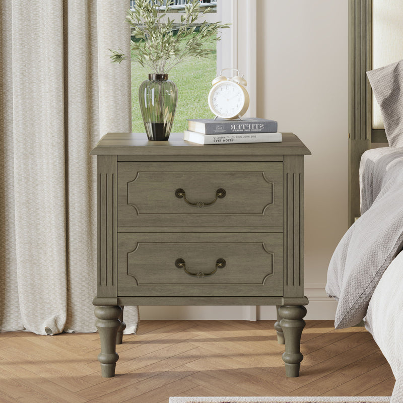 Fluted Nightstand With 2 Drawers, Bedside Table