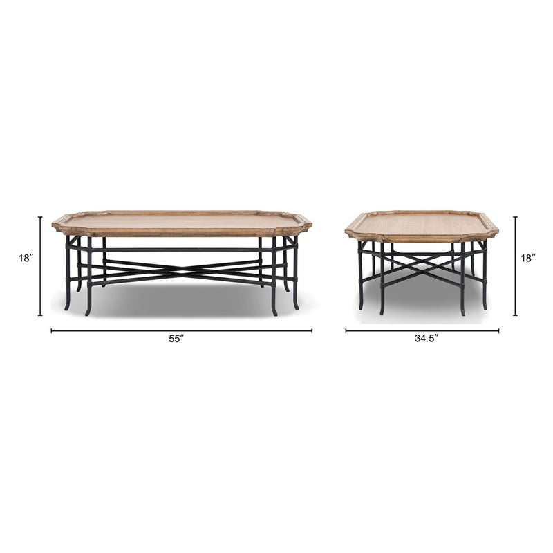 Antique brown coffee table, 55 in long, 34.5 in wide, 18 in high