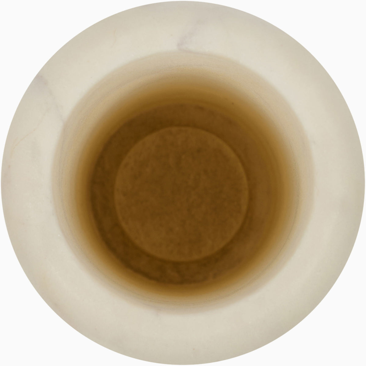 White genuine marble vase top view with circular opening
