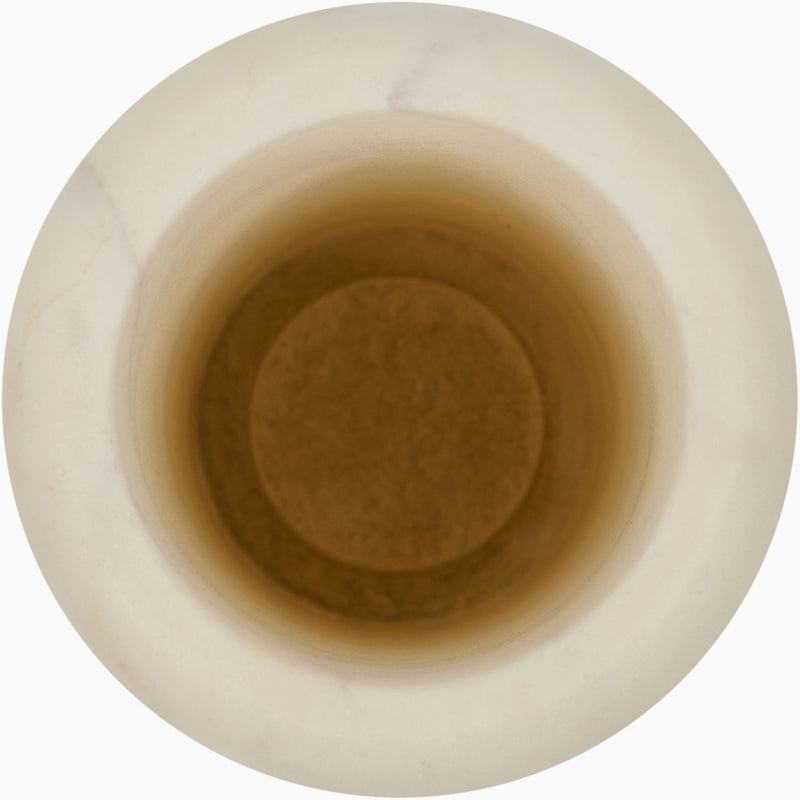 White genuine marble vase top view with circular opening