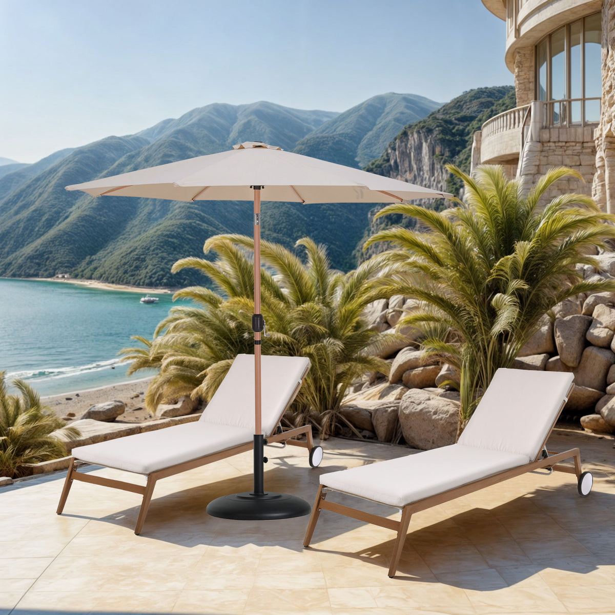 Fiji - Aluminum Patio Umbrella With Round Black And Teak Base