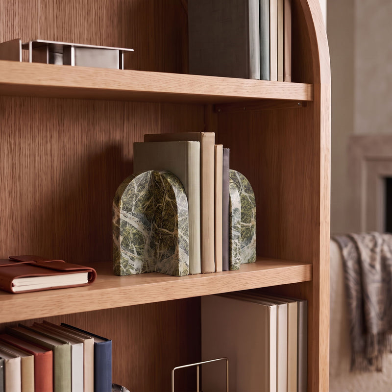 Genuine marble bookends in green and off-white with bold stone veining.