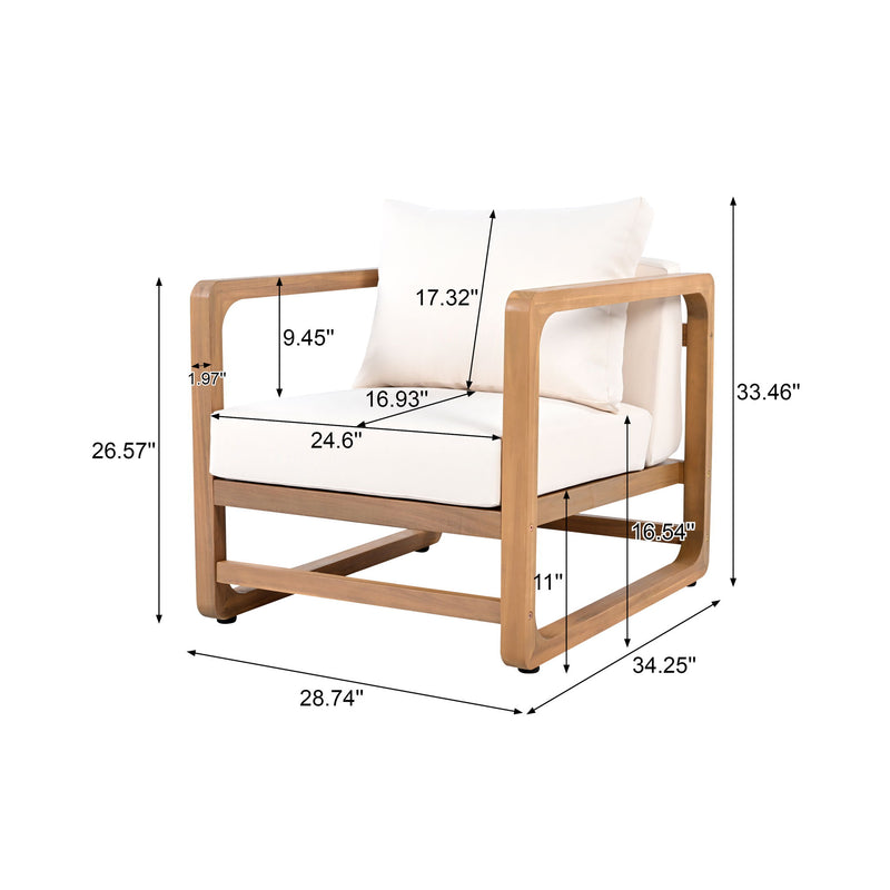 Outdoor Lounge Chair With Oversized Cushion (Set of 2) - Acacia Wood