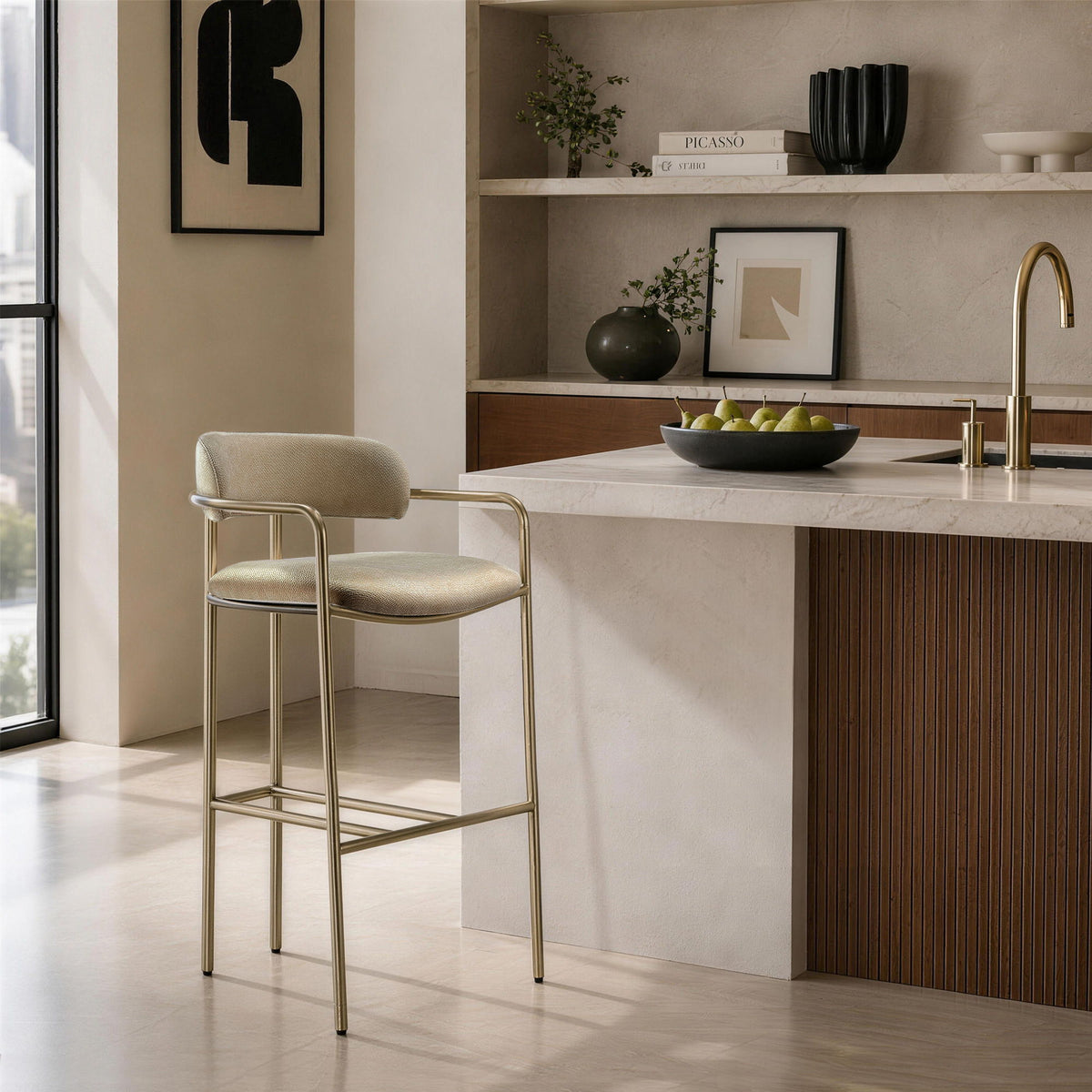 Manhattan Serene - Metal Upholstered Barstool