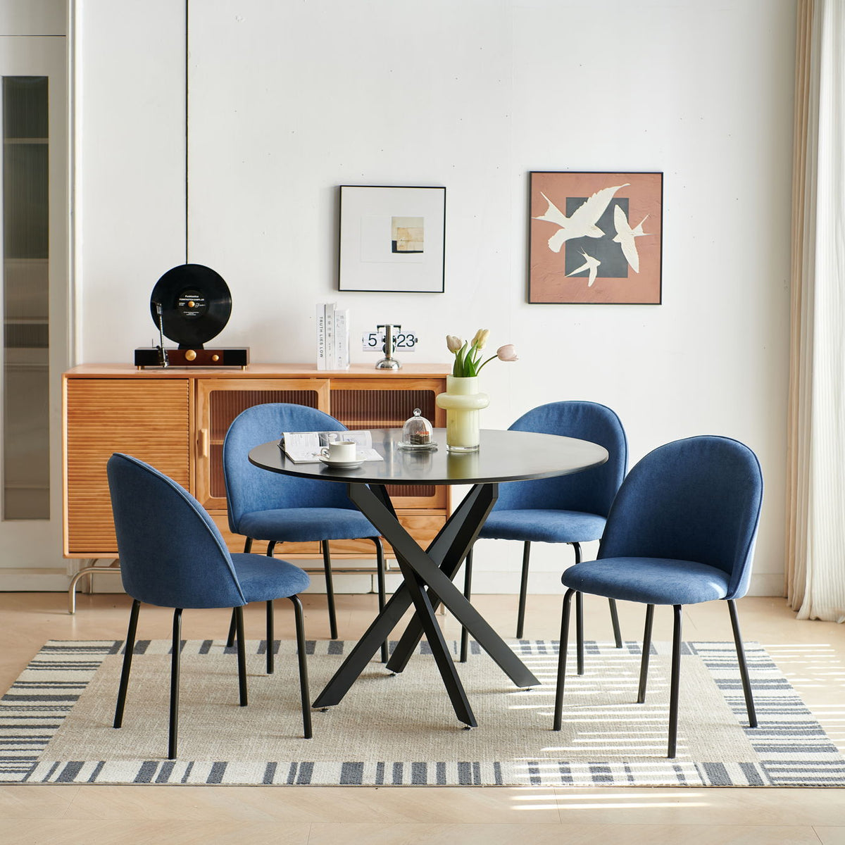 Mid-Century Dining Table For 4 - 6 People With Round MDF Table Top, Pedestal Dining Table, End Table Leisure Coffee Table, Cross Leg