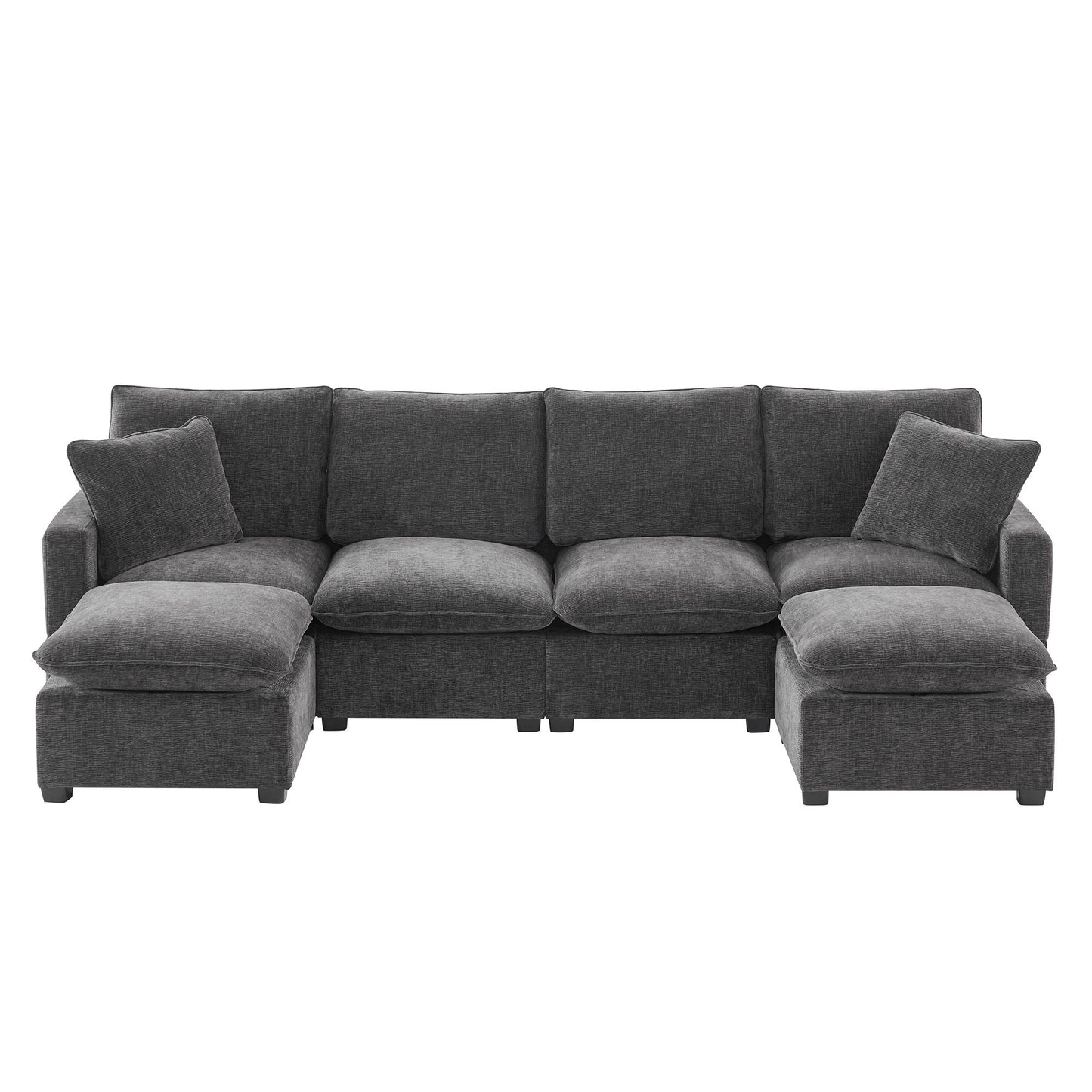 Modern U-Shape Modular Sofa, 6 Seat Chenille Sectional Couch Set With 2 Pillows Included, Freely Combinable Indoor Funiture For Living Room, Apartment, Office