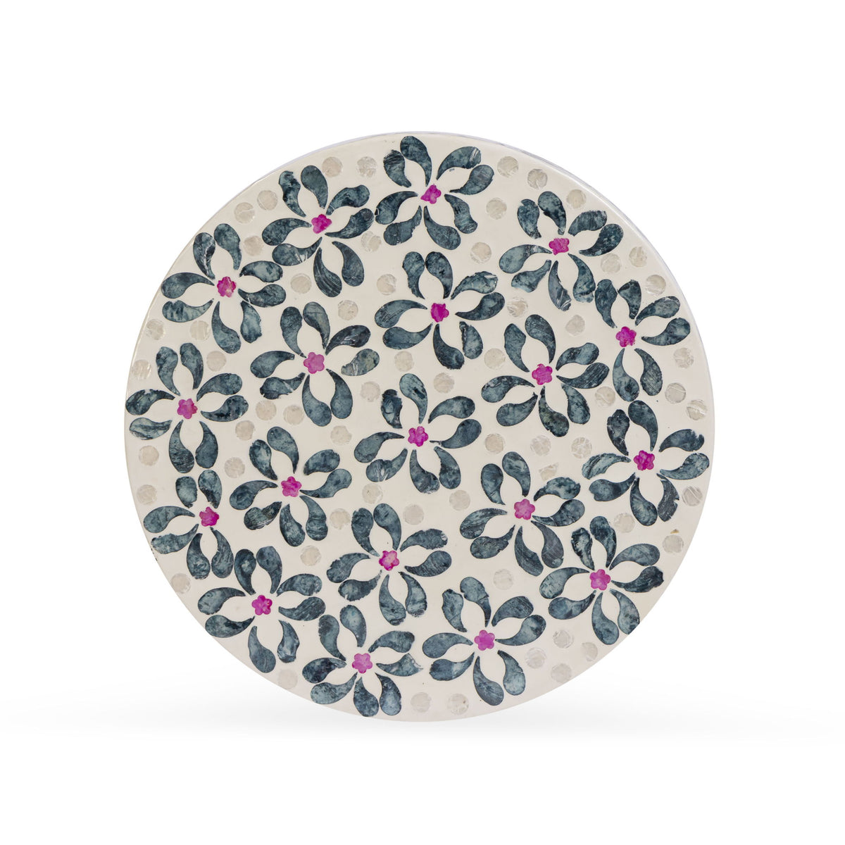 Lorna - Capiz Shell Motif Stool - Aqua Floral