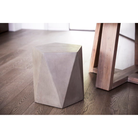 Gray faceted octagonal outdoor stool, side view