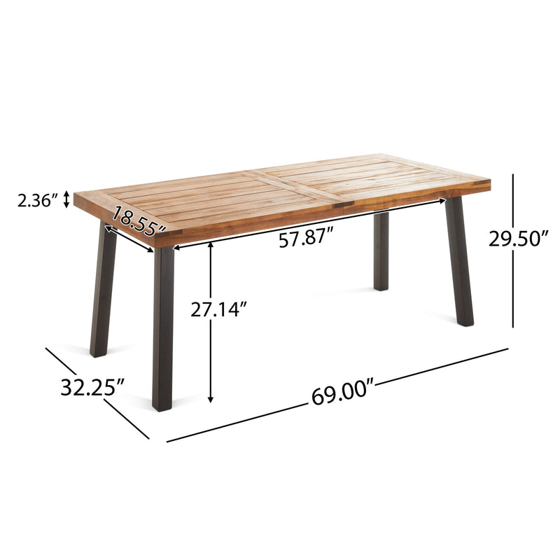 Della - Modern Industrial Dining Table With Acacia Wood Top - Teak