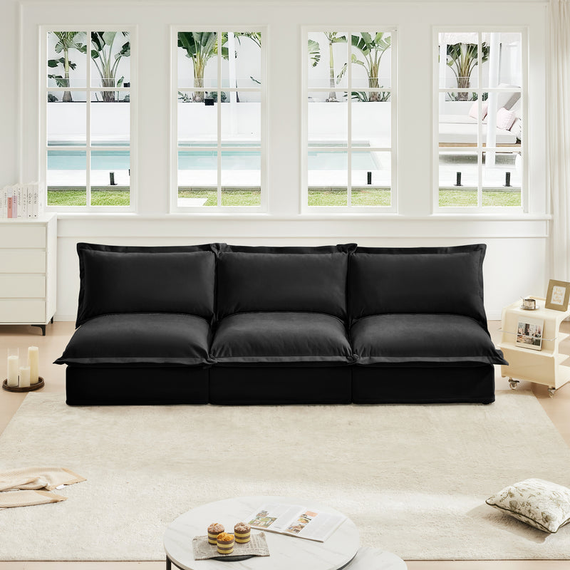 3-Seater Modern Chenille Armless Sofa - Black Chenille