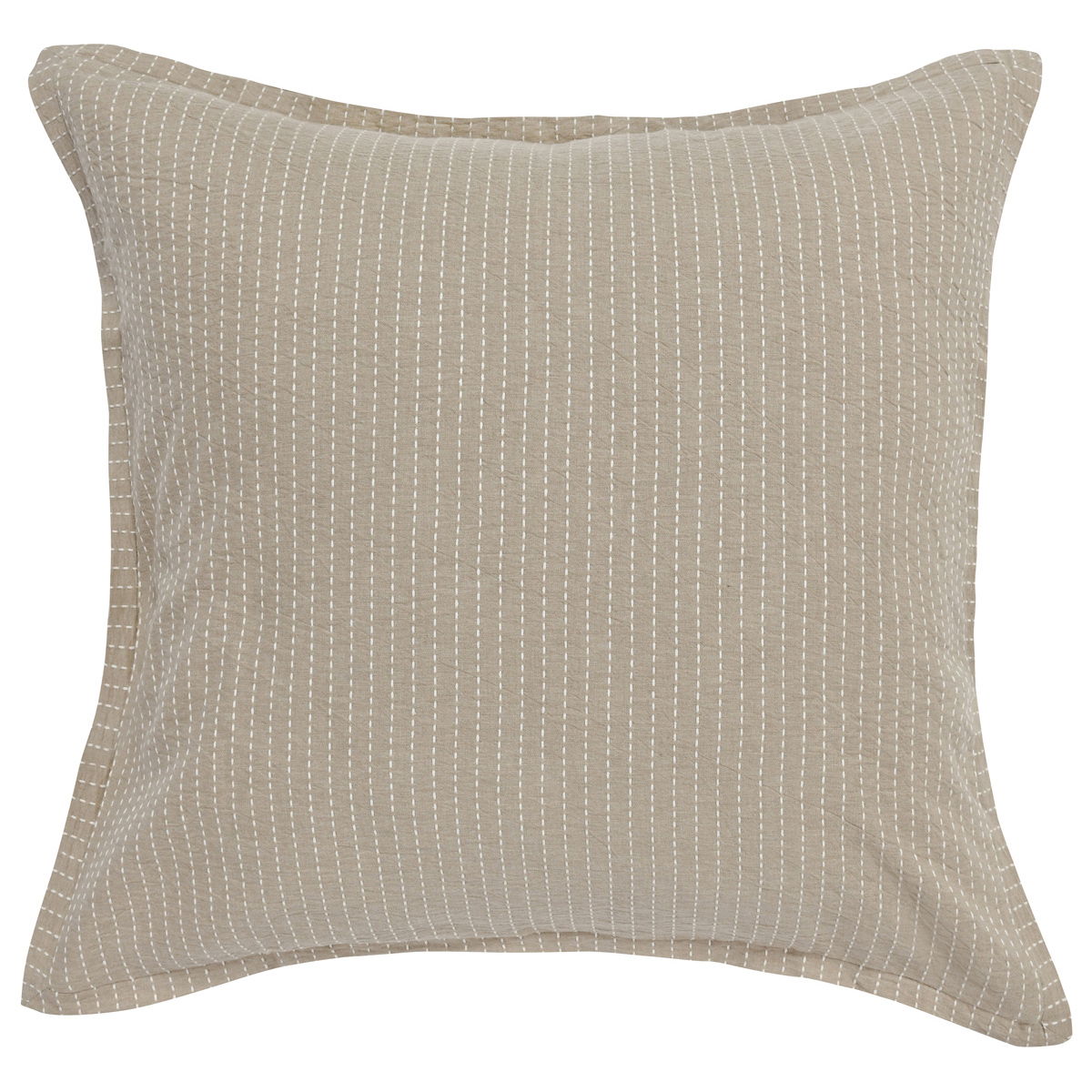 Rectangular natural tan pillow sham with vertical pinstripe pattern and smooth reverse