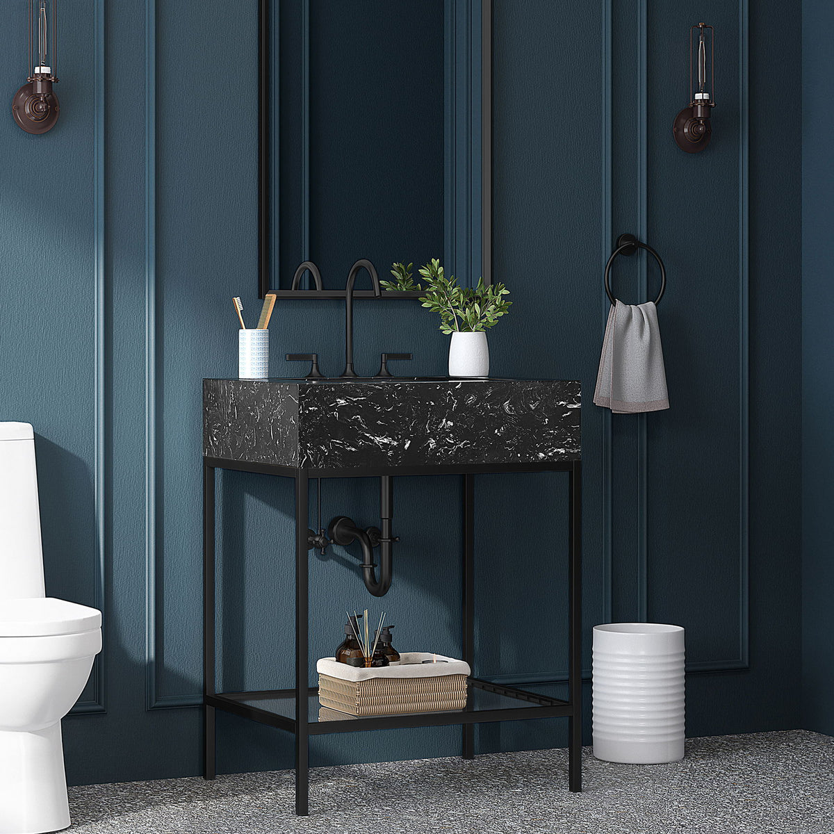 Marmo - Engineered Marble Bathroom Vanity With Black Base
