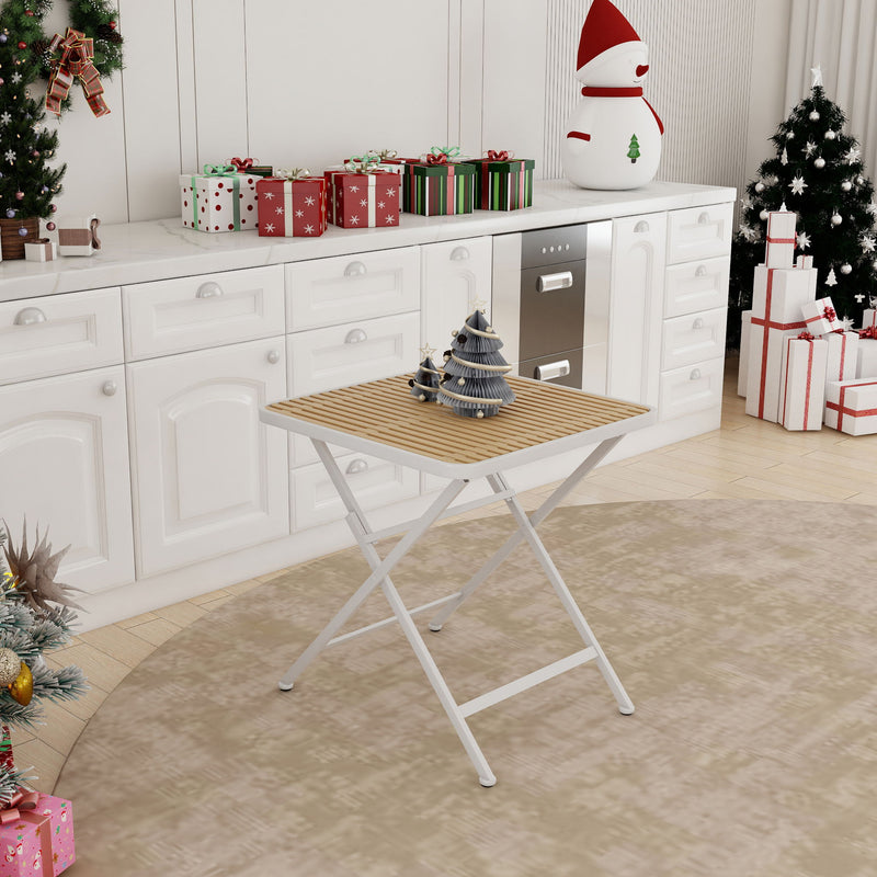 Modern Folding Square Table, Water Proof And Wear Resistant - Apricot / White