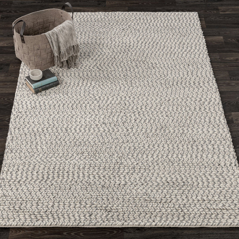 Dawson rug in light gray and cream with chunky chevron-style woven texture