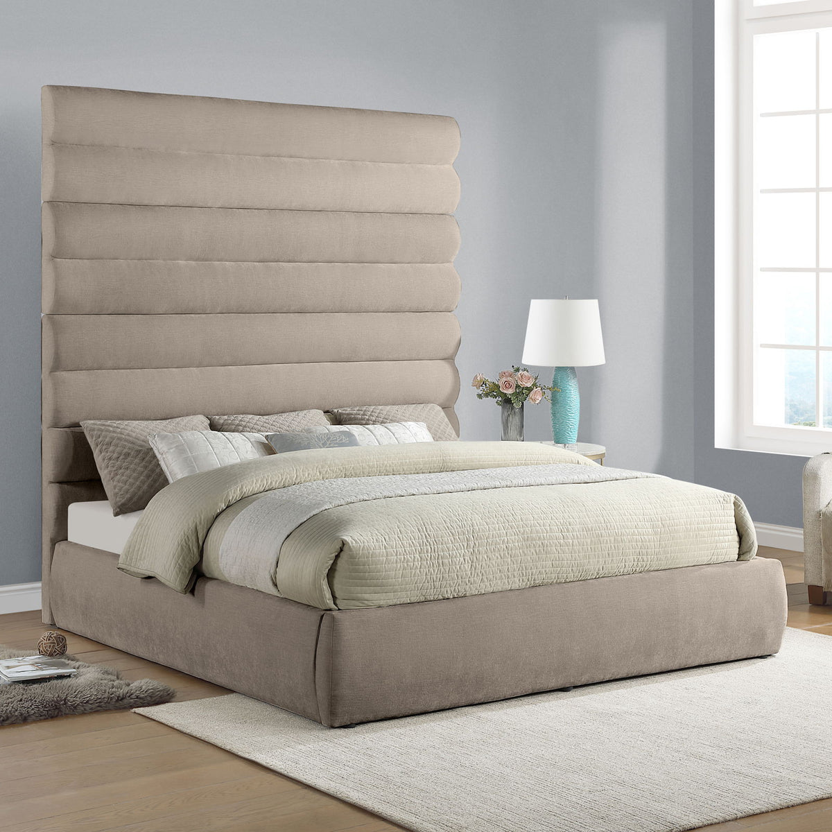 Adam - Chenille Fabric Bed With 89" Headboard