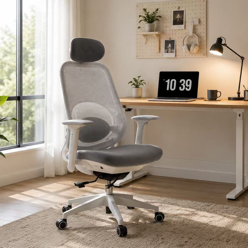 Office High Back Swivel Desk Chair With Height Adjustable Backrest, 3 Tilt Lock & Rotatable Headrest - Milk White