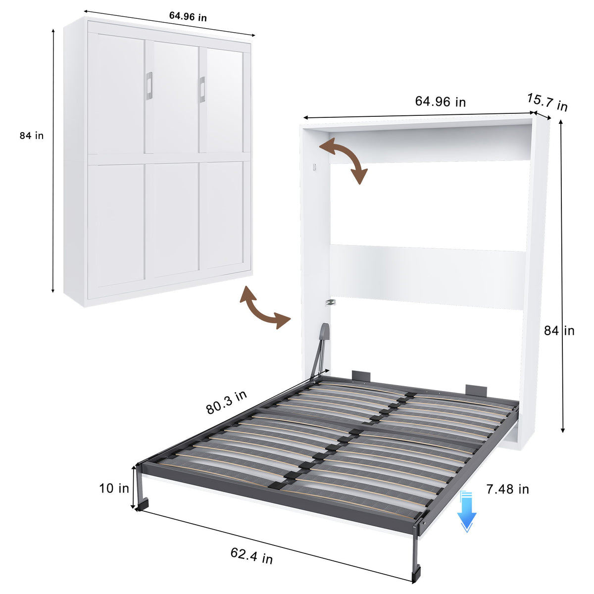 Queen Murphy Bed, Space Saving Design - White