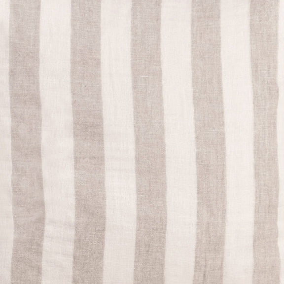 Close-up of pillow fabric with vertical ivory and natural stripe weave