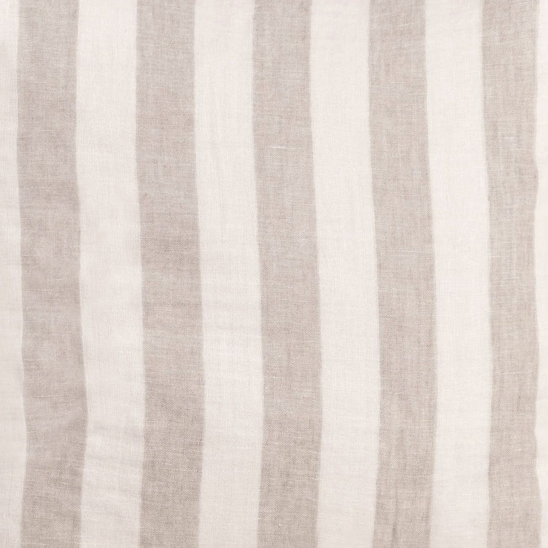 Close-up of pillow fabric with vertical ivory and natural stripe weave