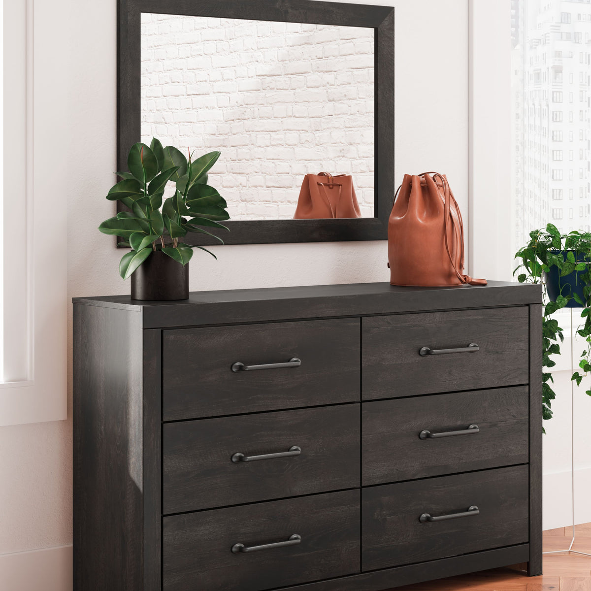 Hollivern - Dark Gray - Dresser And Mirror