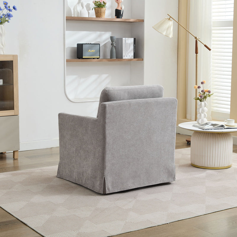 Upholstered Skirted Swivel Chair With Removable Back Cushion For Living Room