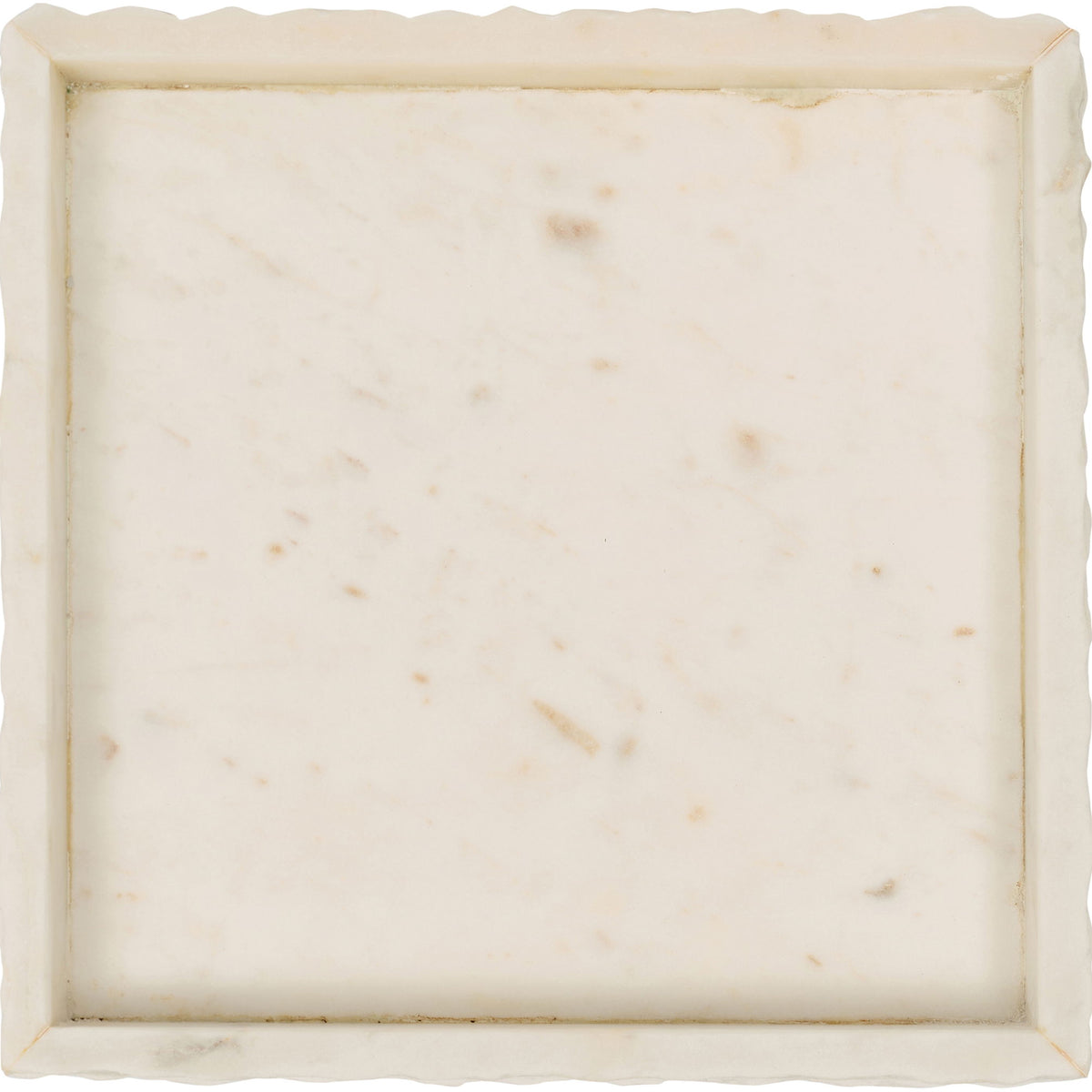 Genuine marble tray with rectangular rim, off-white stone with subtle natural speckles.