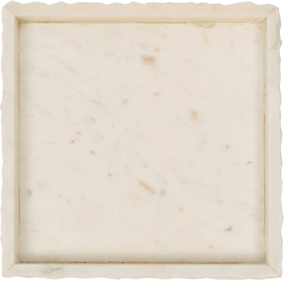 Genuine marble tray with rectangular rim, off-white stone with subtle natural speckles.