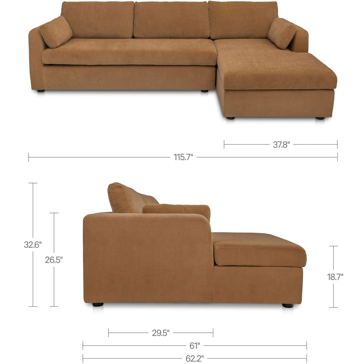 Burrow - Sleeper Sectional With Right Storage Chaise - Ginger