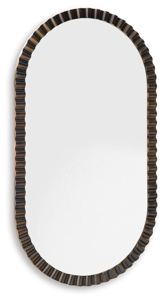 Vertical oval accent mirror with dark brown ribbed border frame