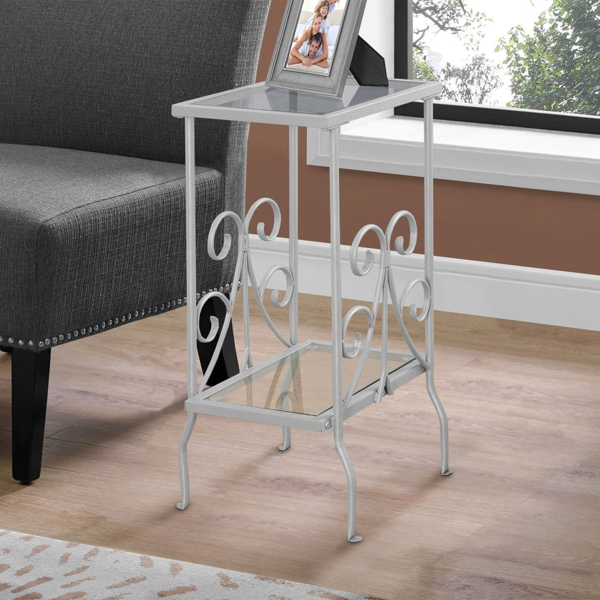 Accent Table, Side Tempered Glass, Transitional - Silver