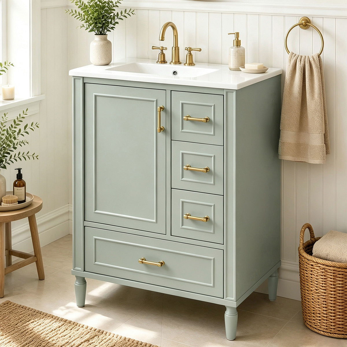 Modern Bathroom Vanity With Sink, Soft Close Doors, 3 Drawers