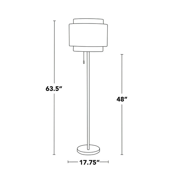 Contemporary floor lamp dimensions: drum shade, 63.5" height, 17.75" base