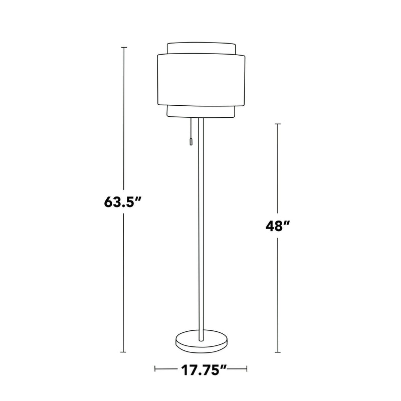Contemporary floor lamp dimensions: drum shade, 63.5" height, 17.75" base