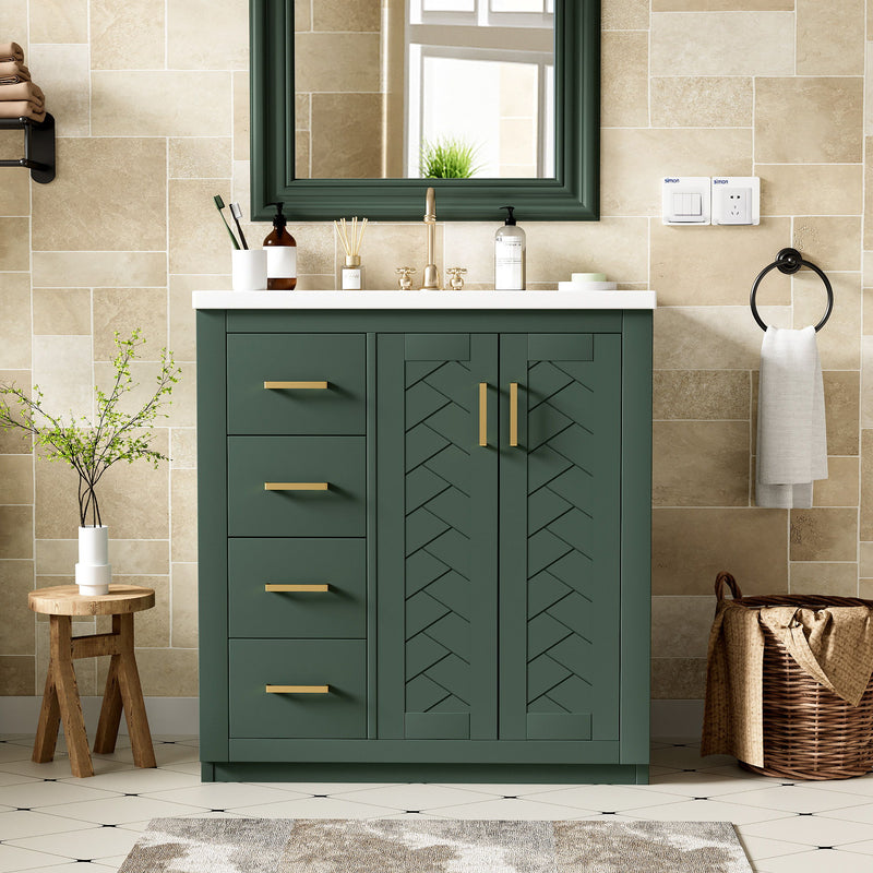 Ceramic Sink Combo, Freestanding Vanity Set With 3 Drawers & Soft Closing Doors