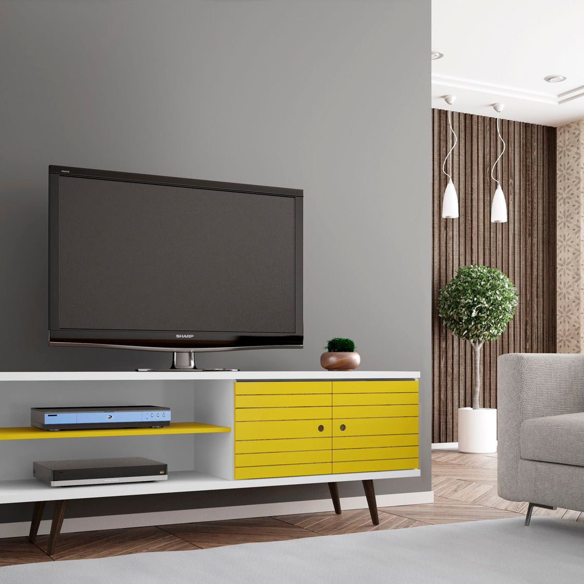 Manhattan Liberty - 63" TV Stand With White Frame