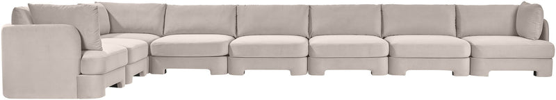 Gray velvet L-shaped sectional sofa with chaise and modular cushion seats