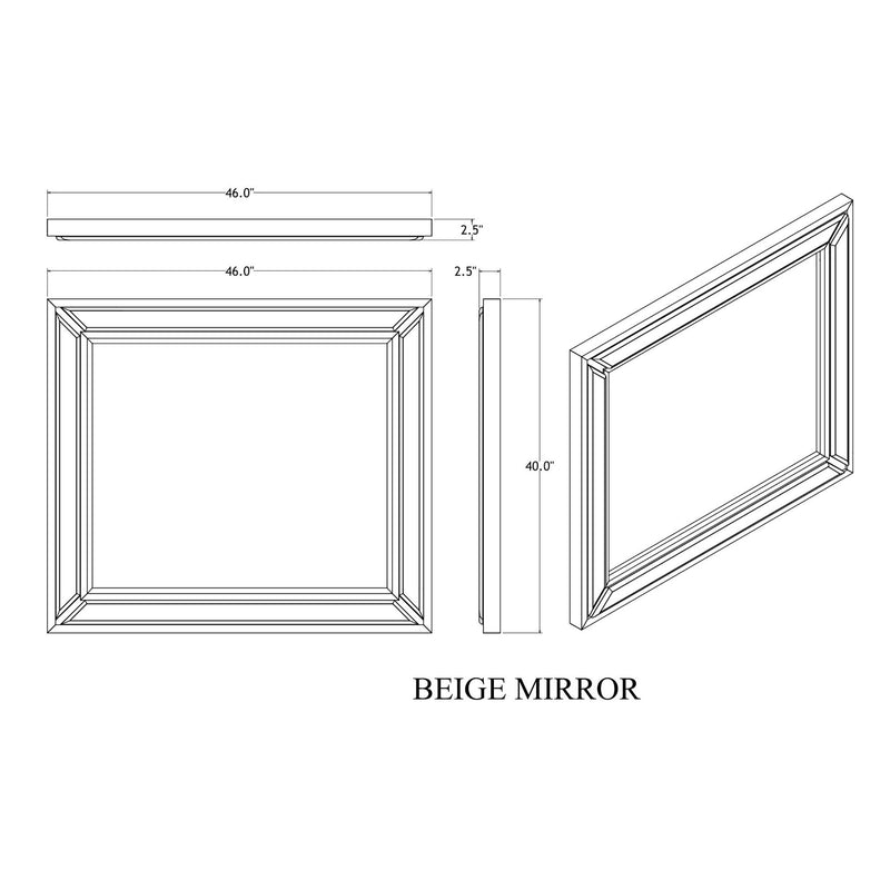 Technical line drawing of beige rectangular mirror frame with shown dimensions