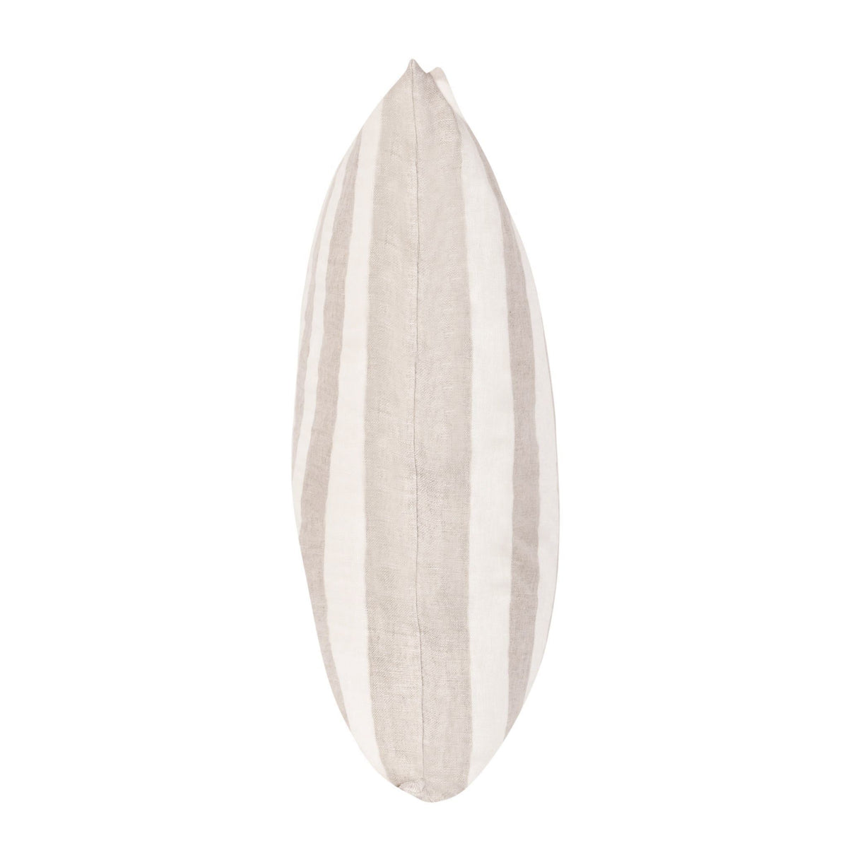 Pillow side profile with vertical ivory and natural stripes on textured fabric