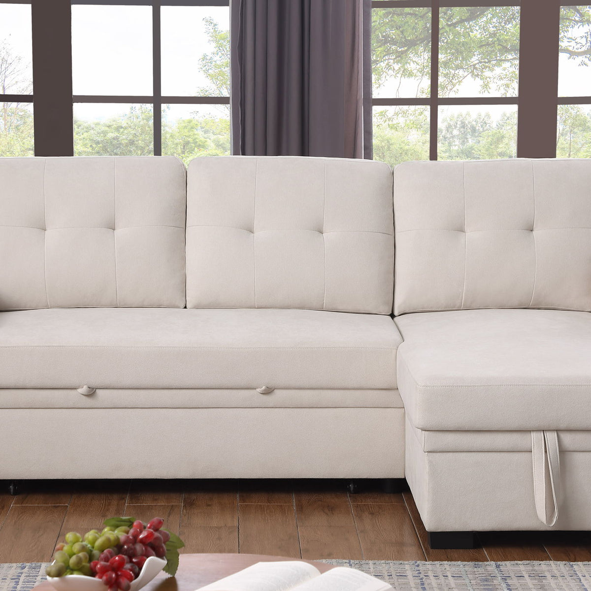 Lucca II - 84.5"W Reversible Sleeper Sectional Sofa with Storage Chaise