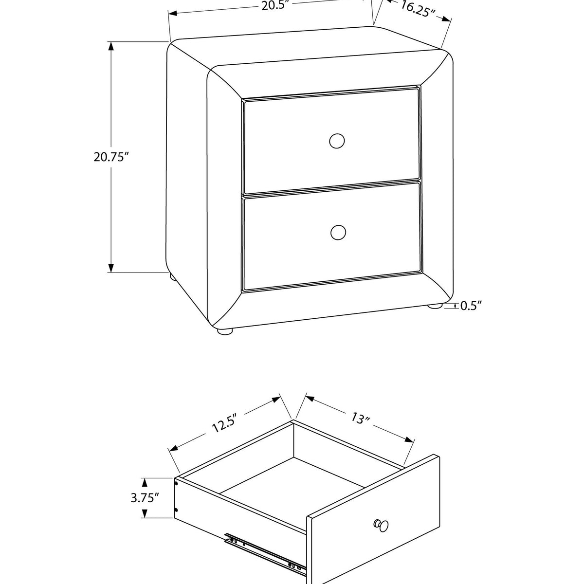 Nightstand, Storage Drawer Versatile Use, Upholstered, Transitional