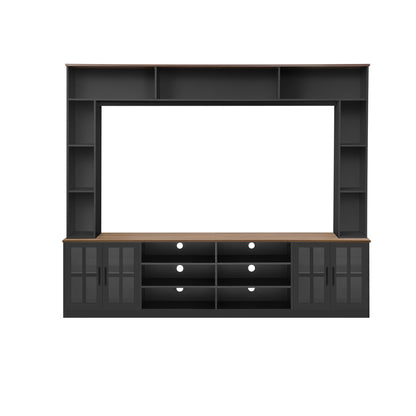 Entertainment Center Tempered Glass Adjustable Shelves Fits 80" TV Black 95.5-inch