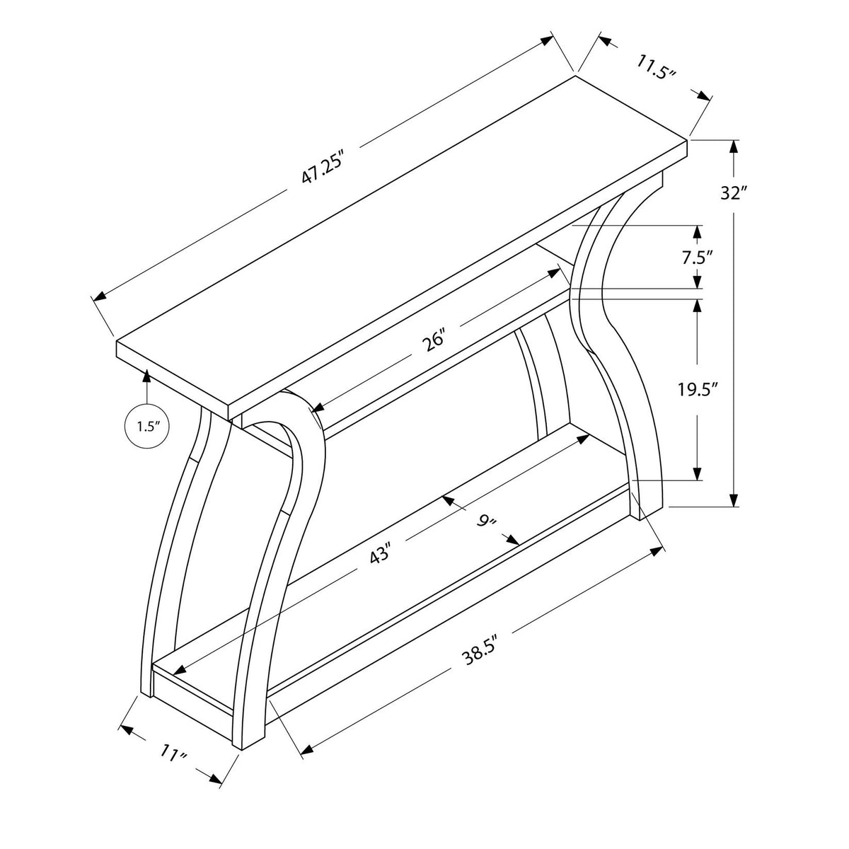 Accent Console Table For Entryway, Unique Curved Design