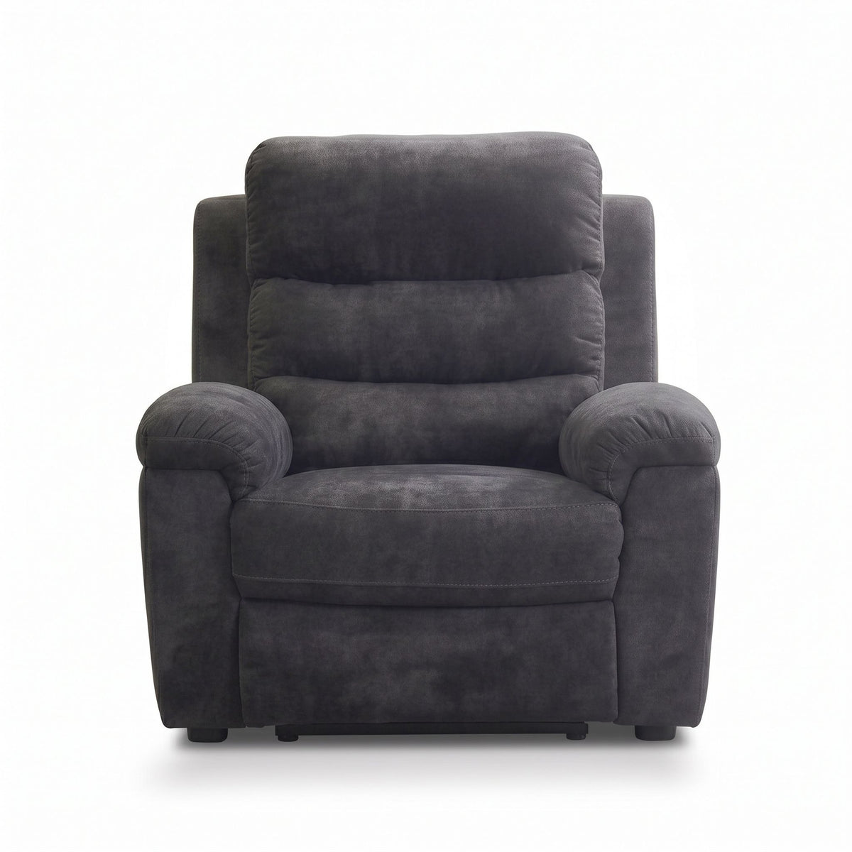 Dark gray manual recliner chair with padded arms and tufted backrest