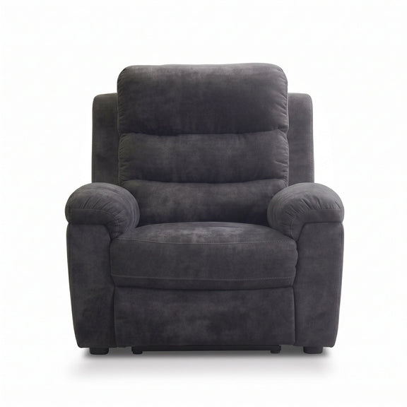Dark gray manual recliner chair with padded arms and tufted backrest
