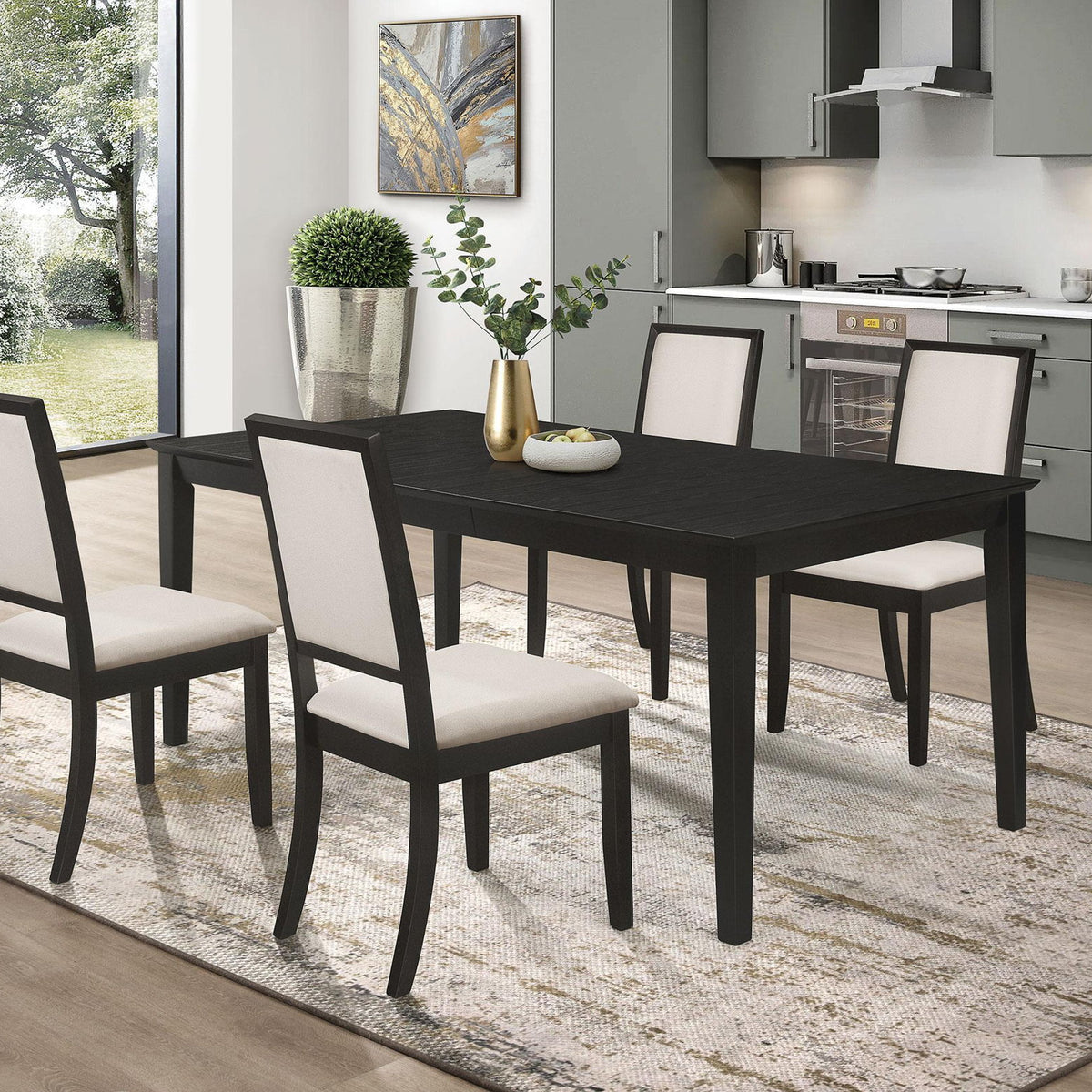 Louise 5-piece Rectangular Extension Leaf Dining Set Black