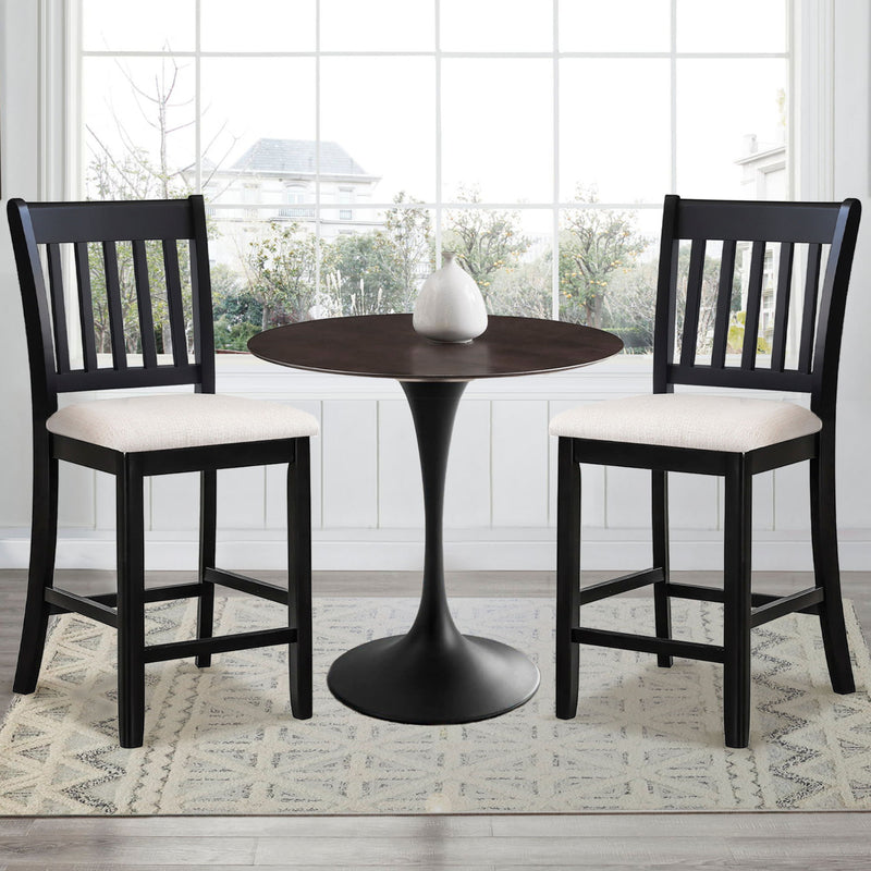 Transitional Rubberwood Dining Room Chairs (Set of 2) With Slatted Back - Black