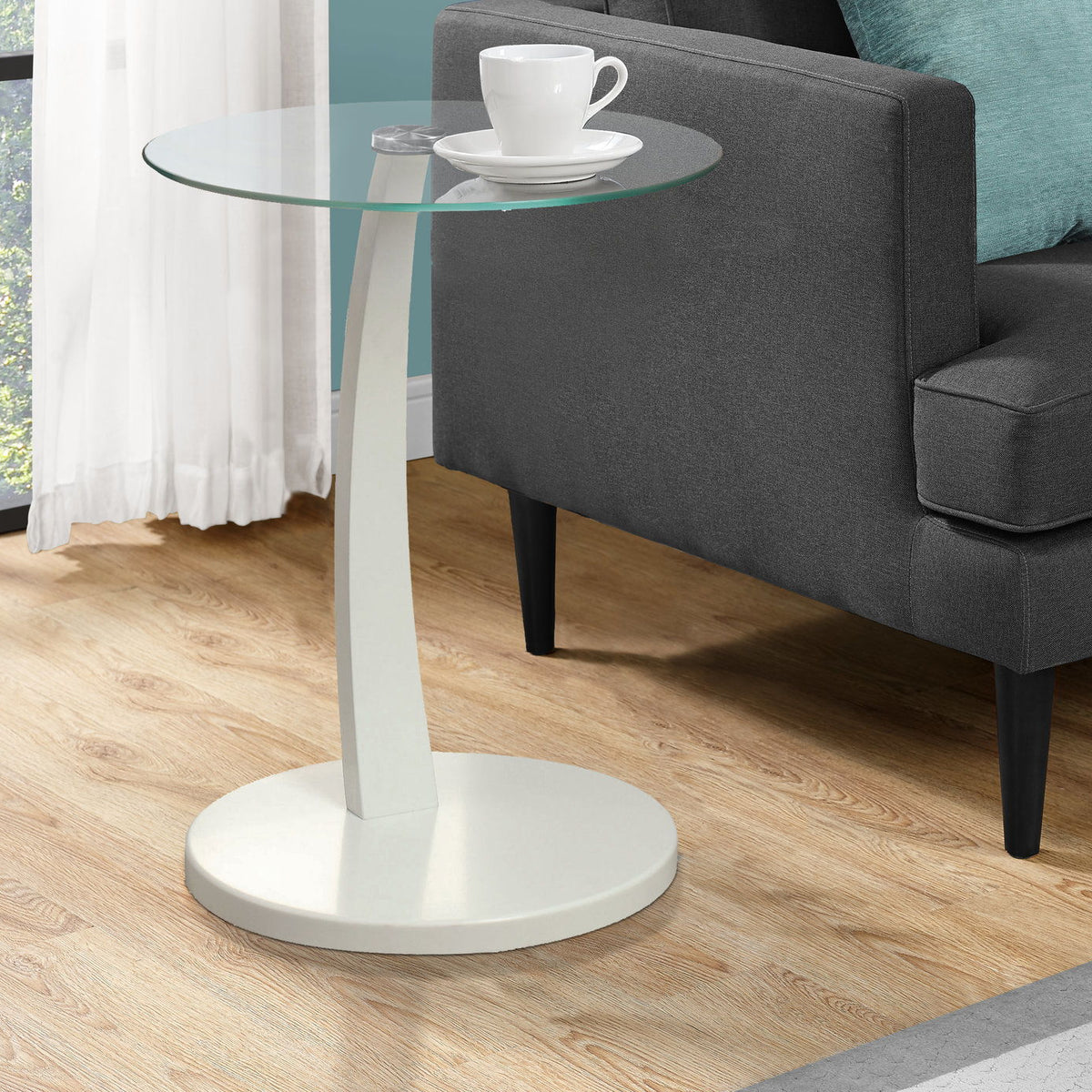 C-Shaped Accent Table Clear Tempered Glass For Living Room